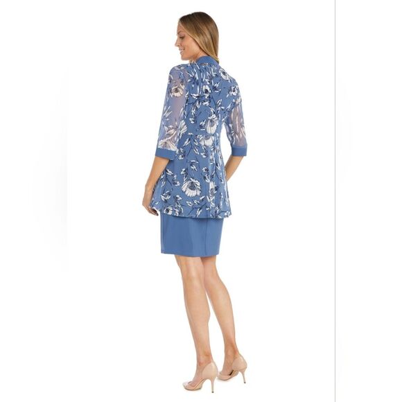 NEW R&M Richards Two Piece Formal Dress Set Sheer Periwinkle Blue Floral Size 6 - Picture 1 of 16